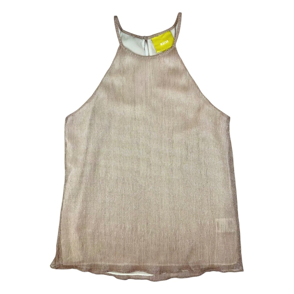 Maeve Waverly Top Metallic Plisse Halter Rose Gold Women XS Anthropologie